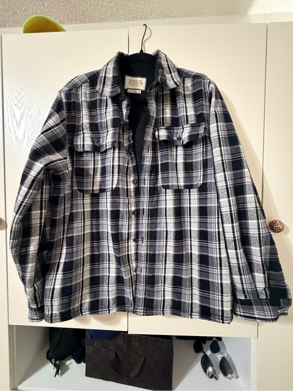 Boston Traders Black Plaid Fleece Lined Flannel Shacket Jacket Large